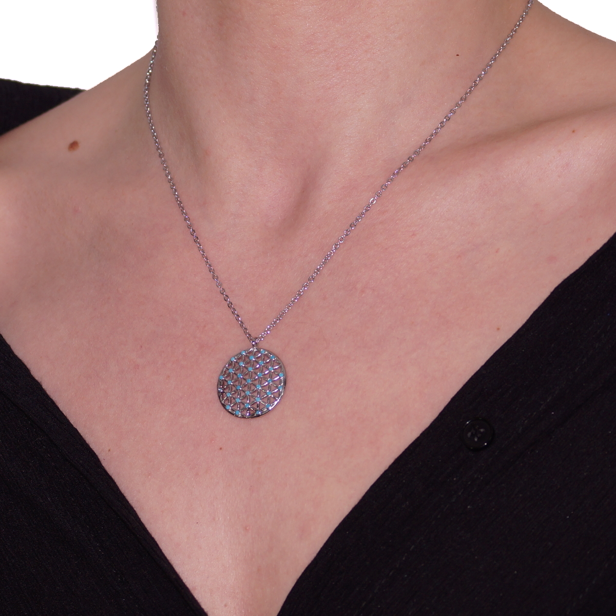 Flower of Life Blue Stone Necklace