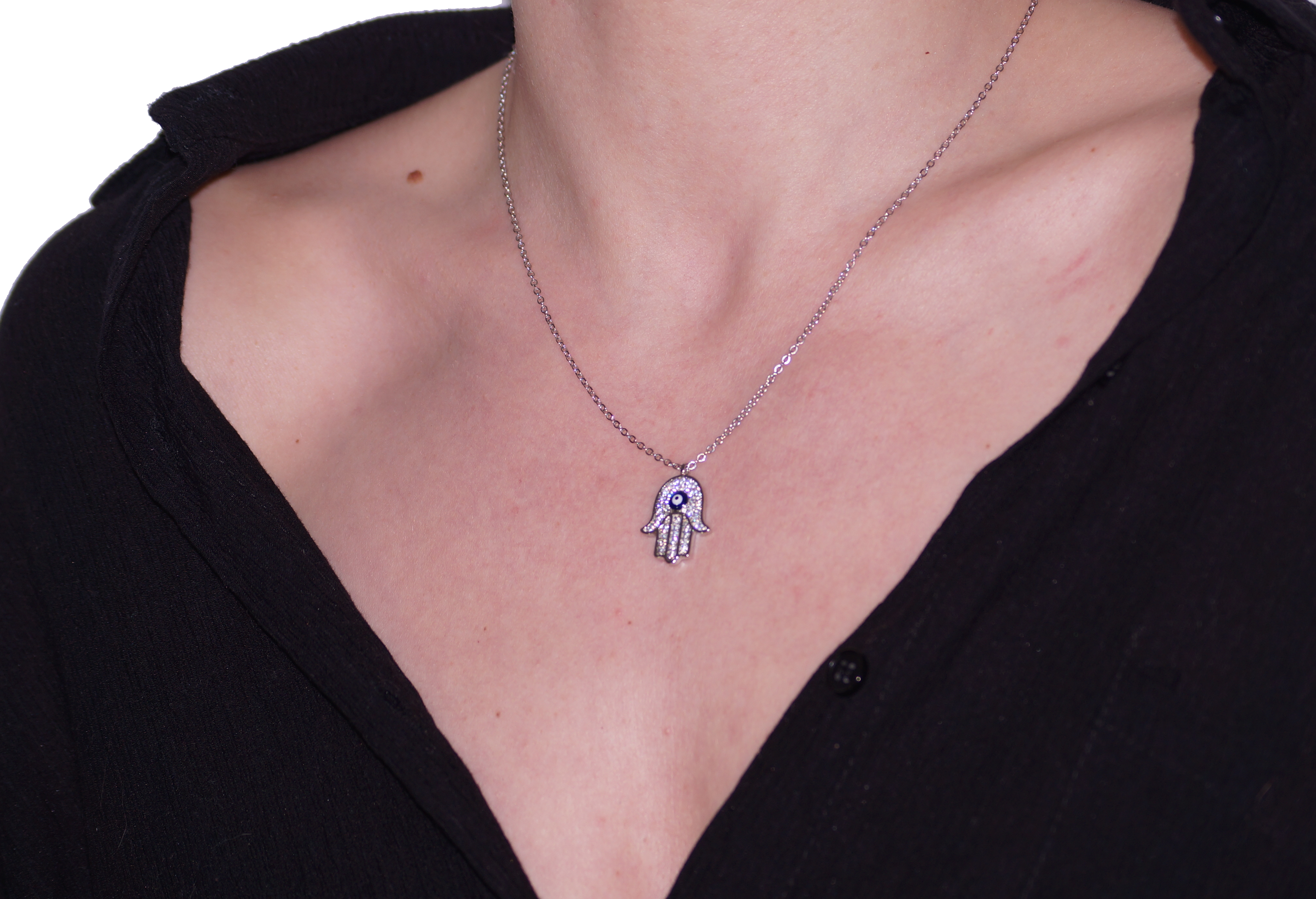 Hamsa Symbol Zircon Stone Necklace