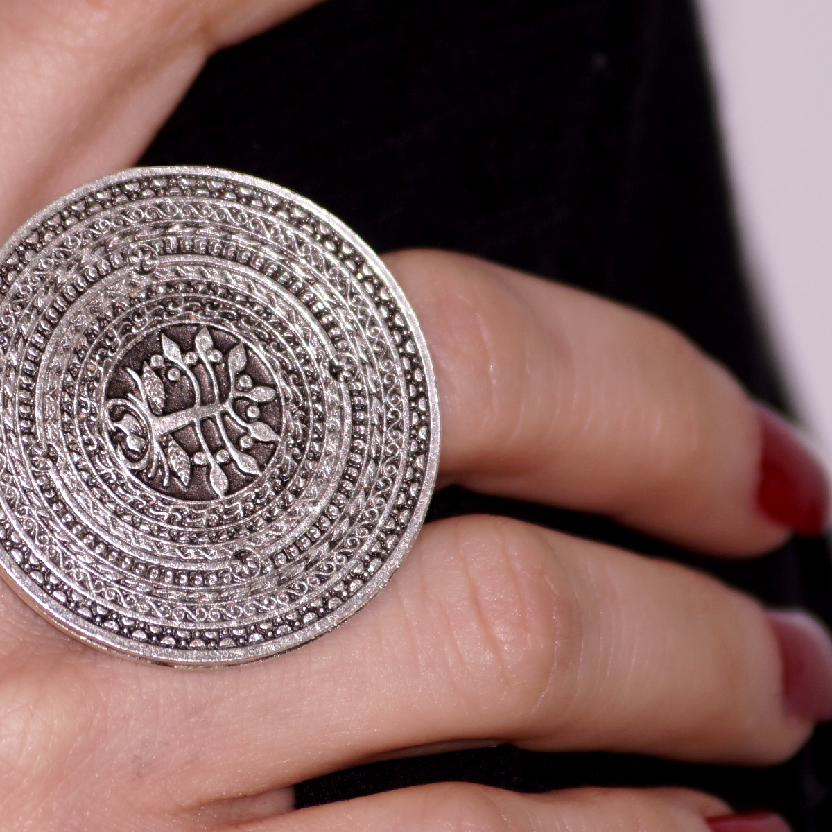 Tree of Life Figured Silver Plated Ring